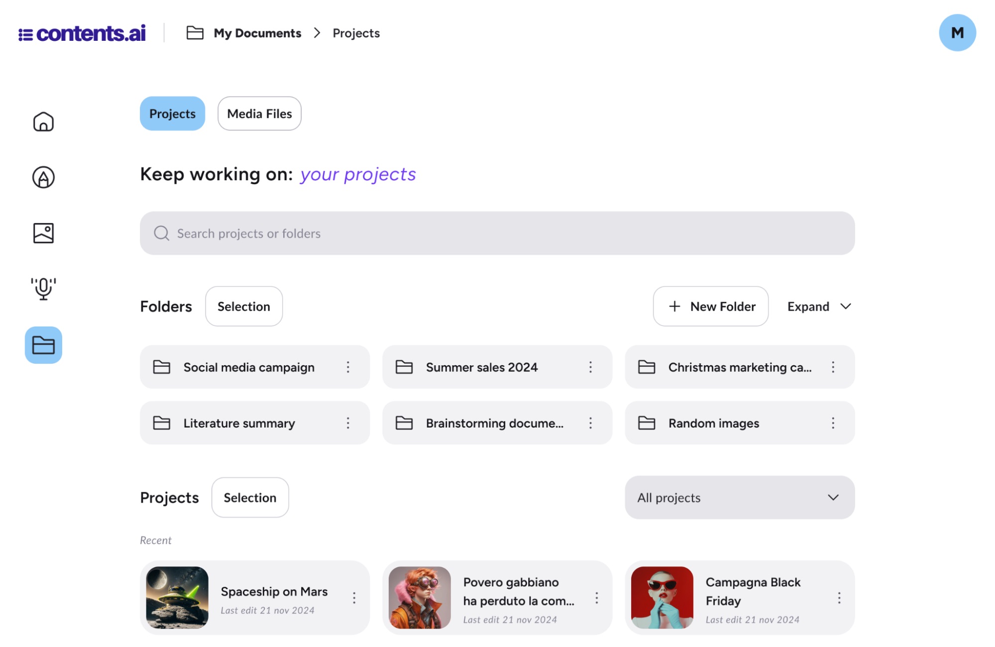 folder management in contents AI