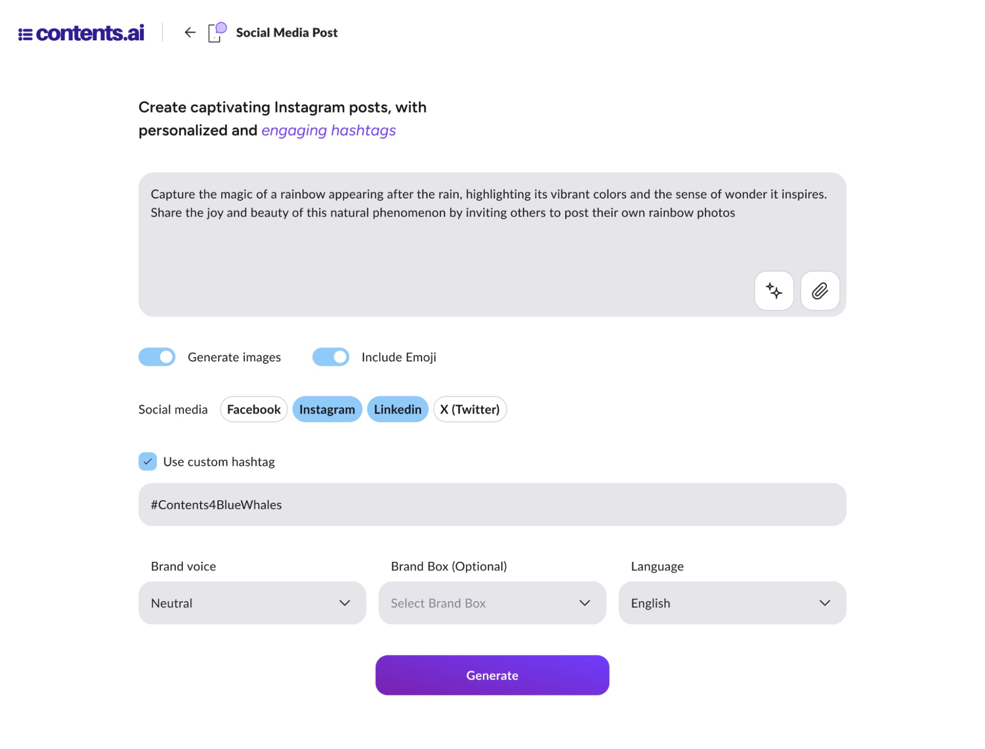 strumento social media post in contents AI