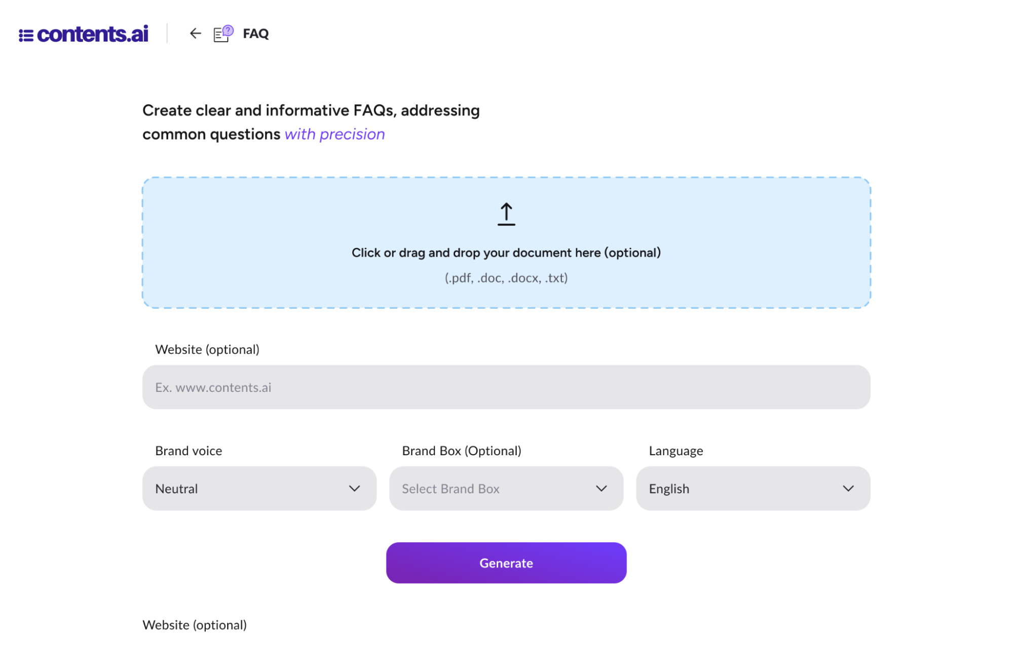 strumento FAQ di Contents AI
