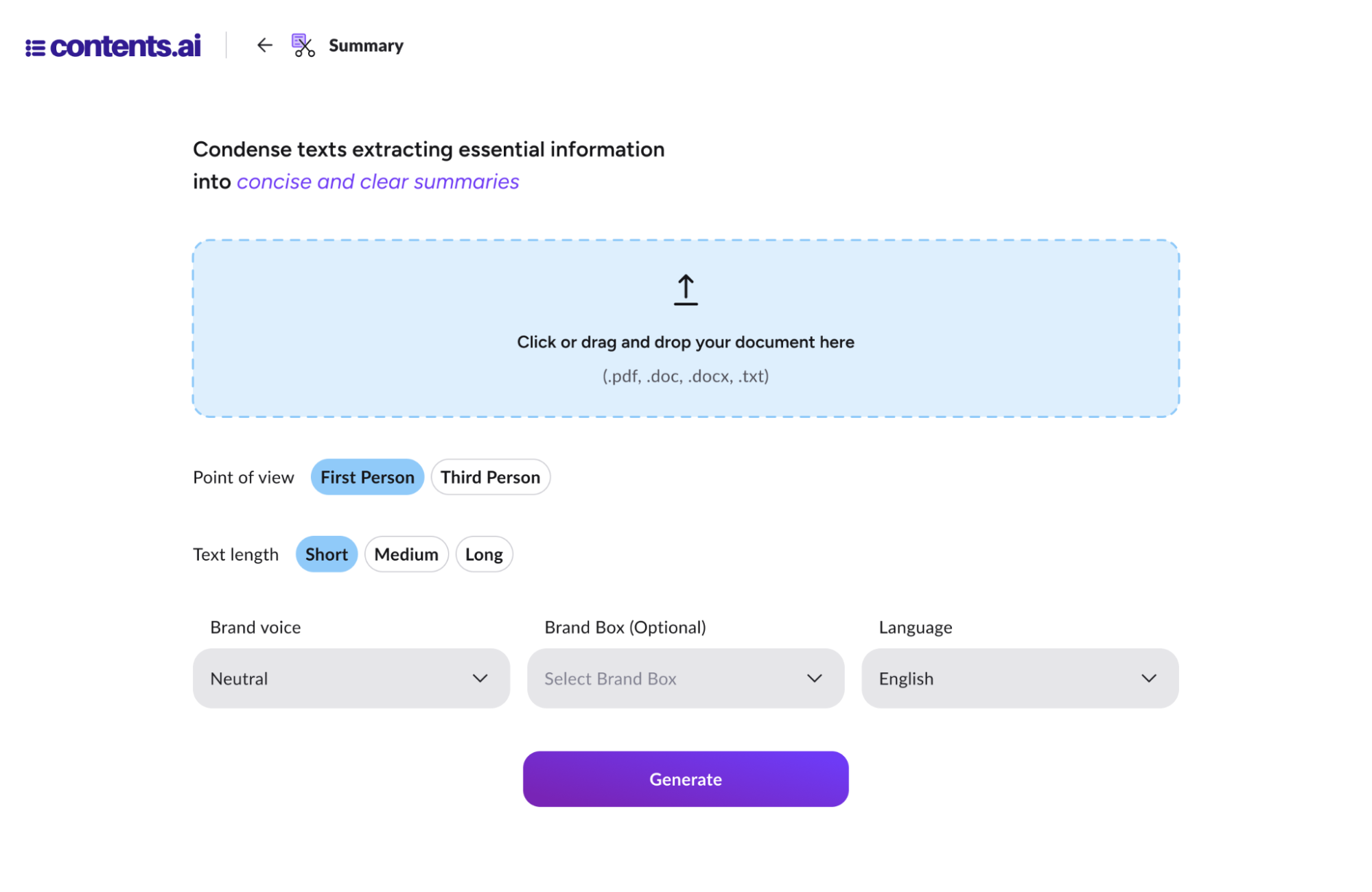 strumento summary contents AI